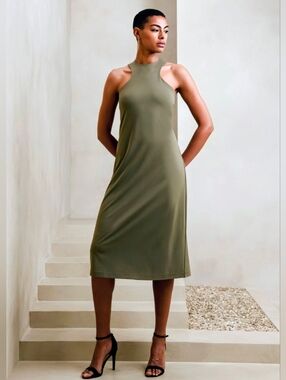 Banana Republic | Women's XL Tall | Olive Green High-Neck Midi Dress